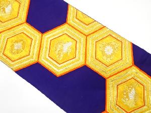 アンティーク 重ね亀甲に蝶・松模様織り出し袋帯(着用可)